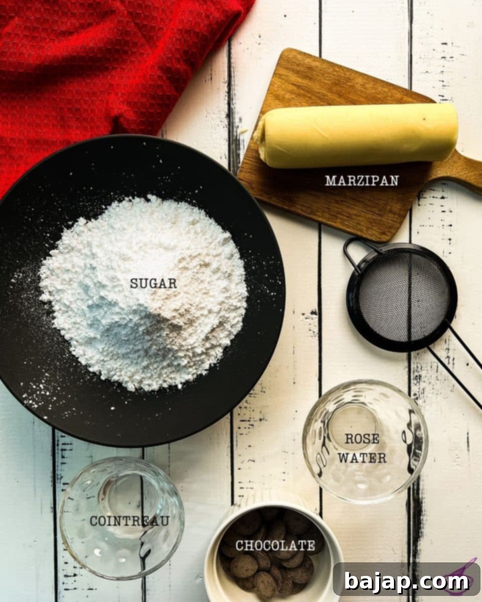 Five delicious ingredients for making those yummy marzipan candies.