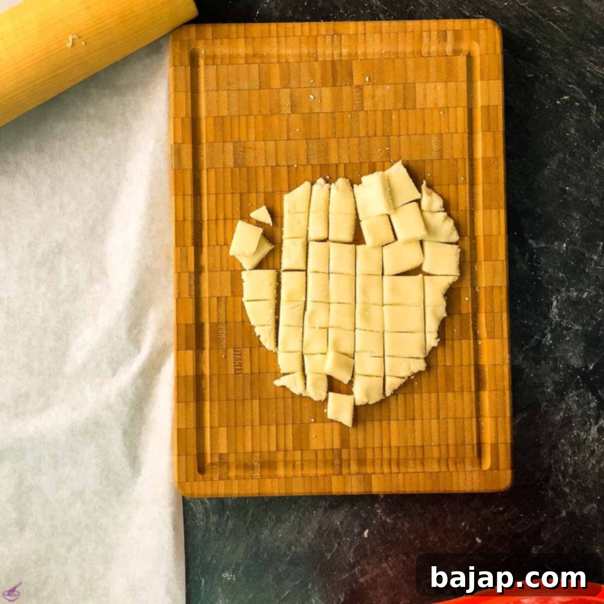 Cut the rolled out marzipan into small cubes.