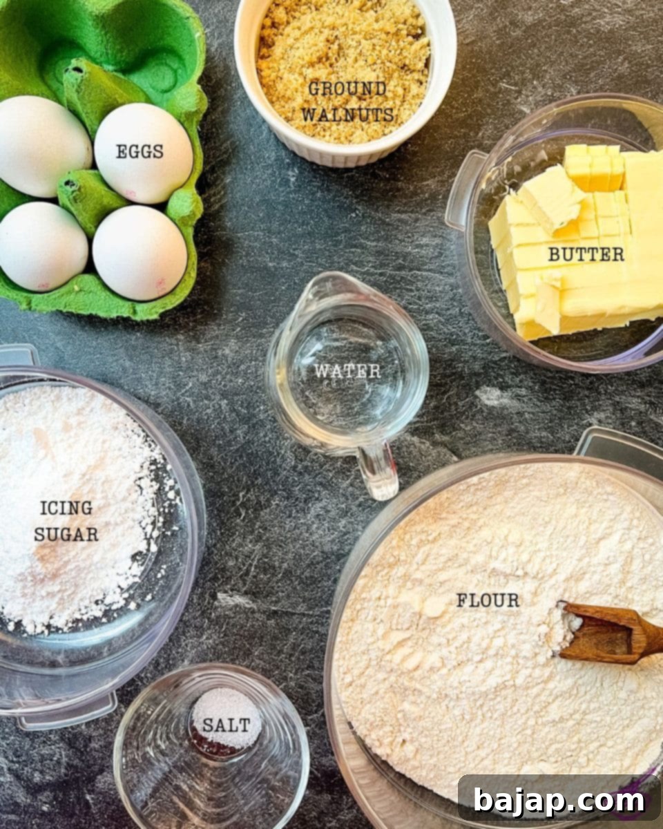 Ingredients for the walnut shortcrust.