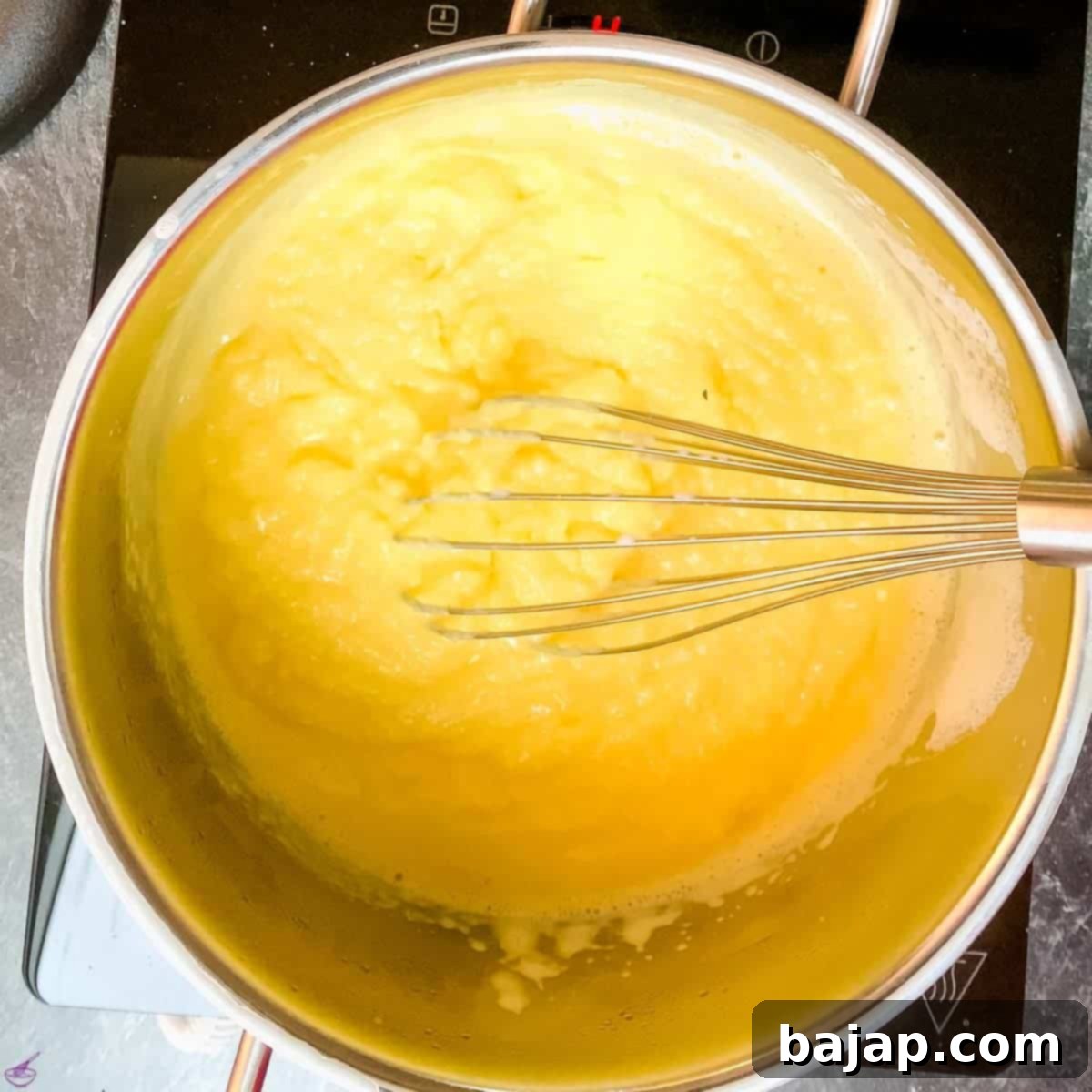 Create a beautiful custard before adding the cinnamon apple cubes.