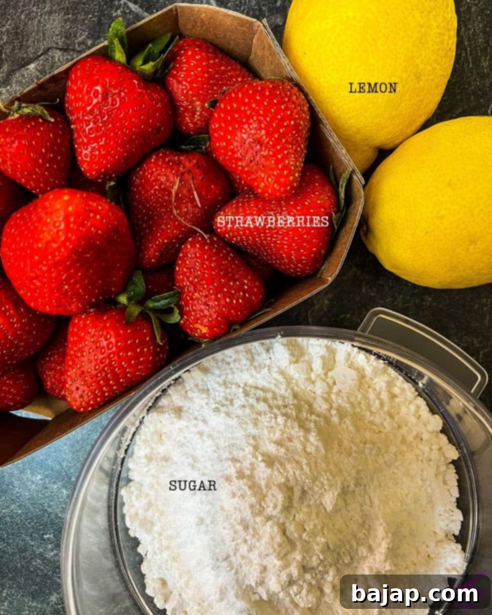 Strawberries, lemons, sugar.