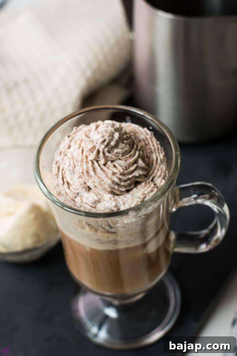 Our recipe for creamy, homemade chocolate flavored whipped cream is quick to prepare and uncomplicated using just heavy whipping cream, sugar, and grated dark chocolate.