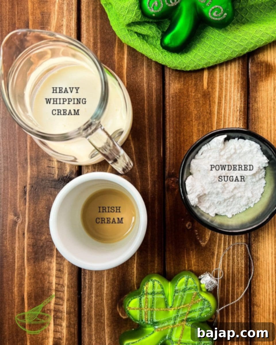 Only three ingredients are required to create a yummy Irish cream whipped cream.