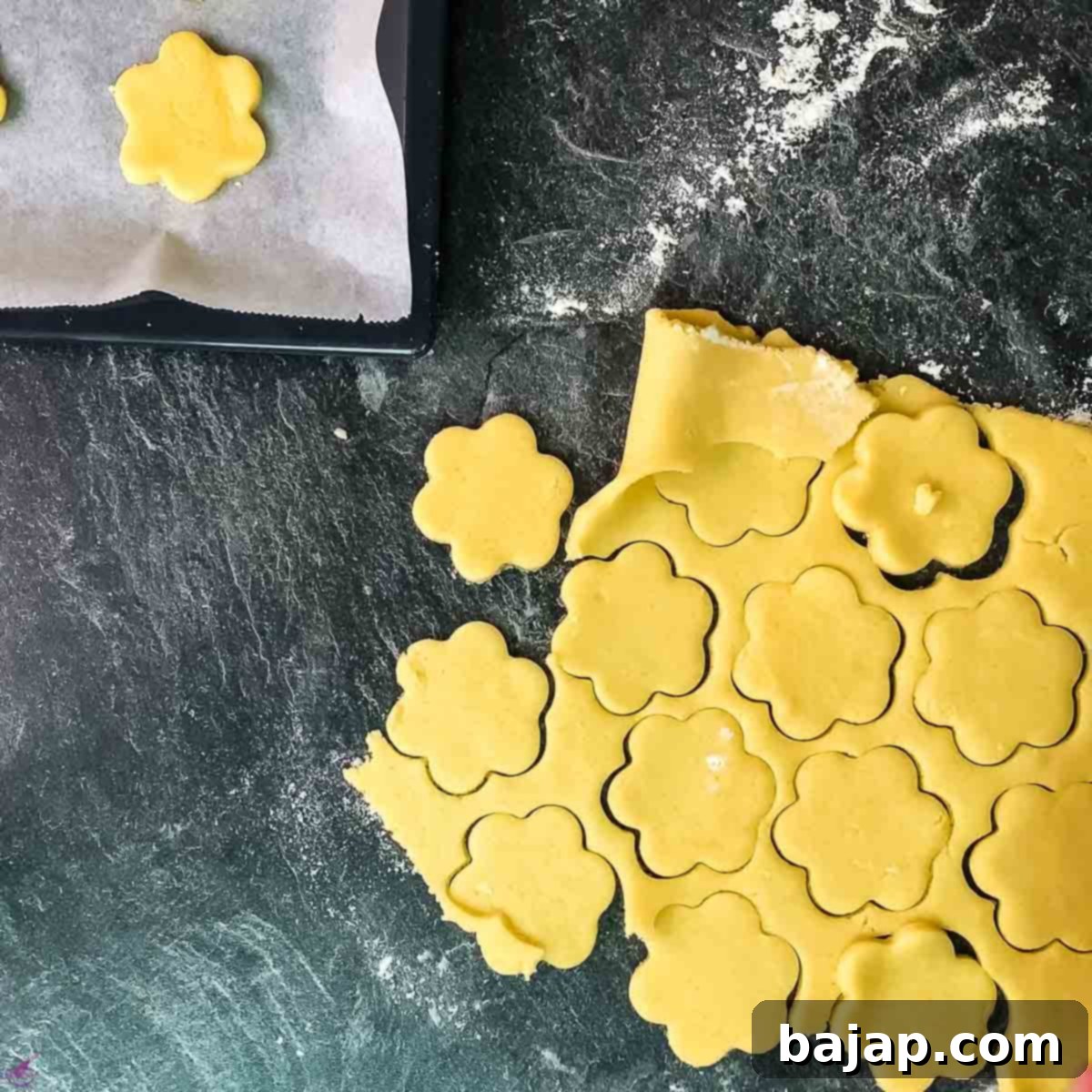 Flower shape cut out sugar dough.