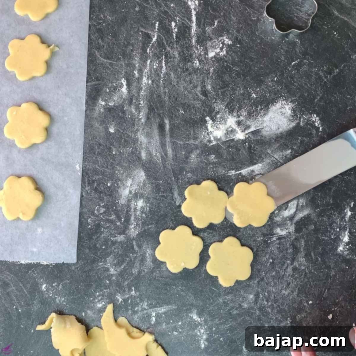 Flower shape cut out sugar dough.
