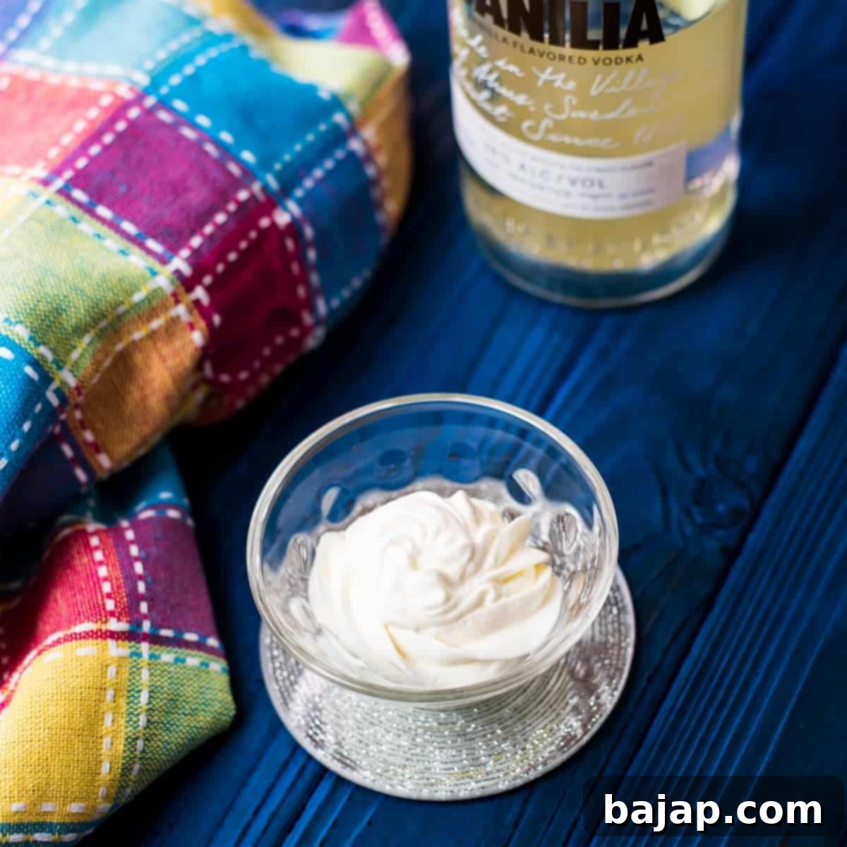 Beautifully piped rosette of whipped cream with vodka flavor.