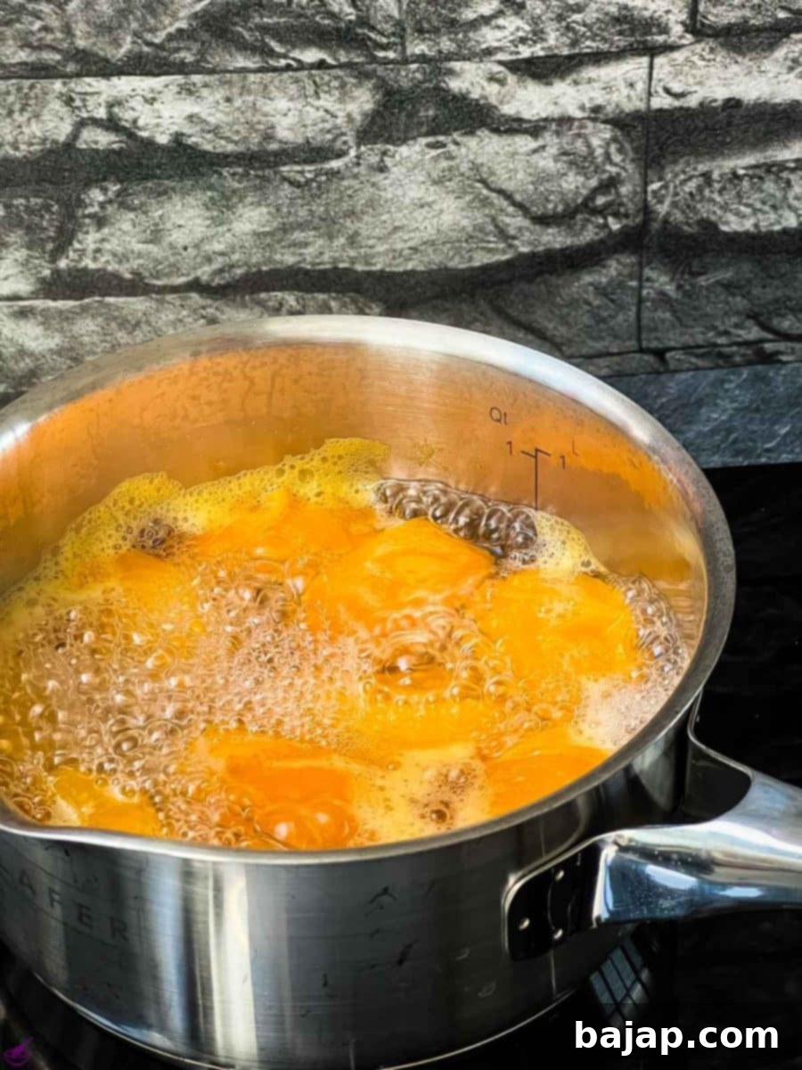 Bring the apricot water mixture to a boil and let it simmer for 7 minutes.