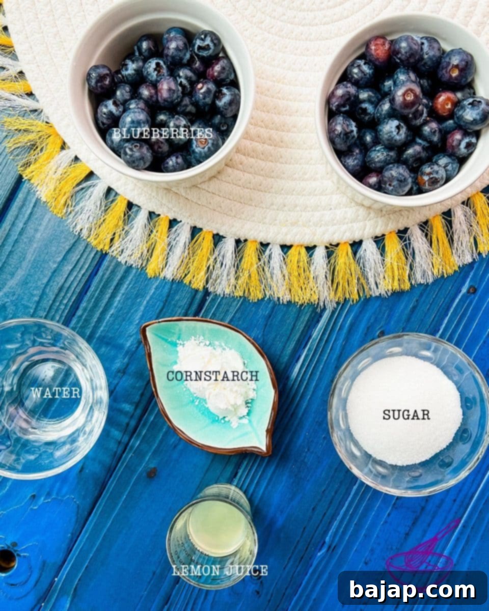 Only five ingredients are required for making a delicious blueberry topping for cheesecakes.