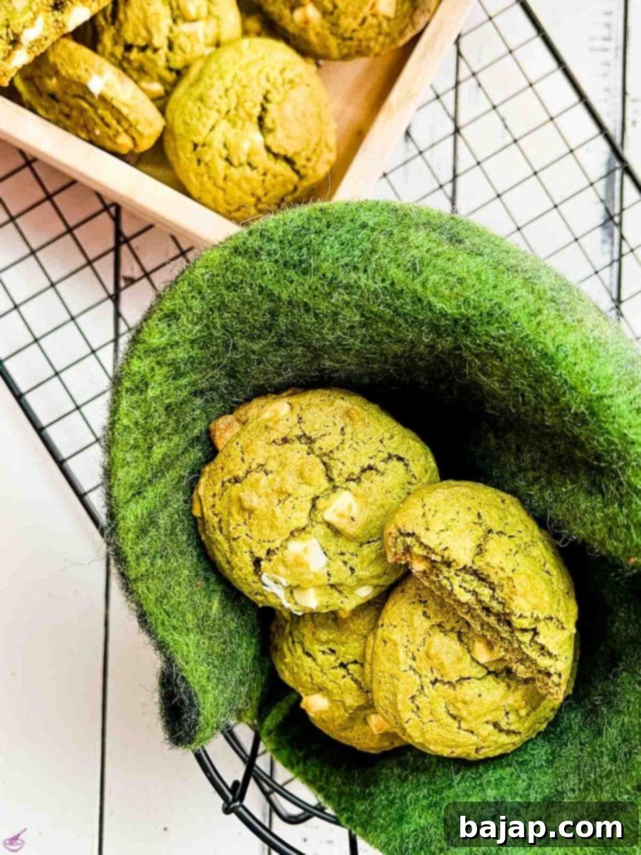 Delicious white chocolate chip matcha cookies with a hint of lime flavor - chewy and soft at the same time.