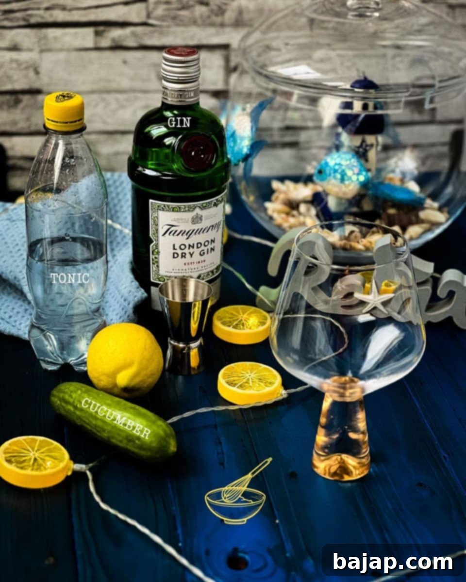 Cucumber gin and tonic ingredients.
