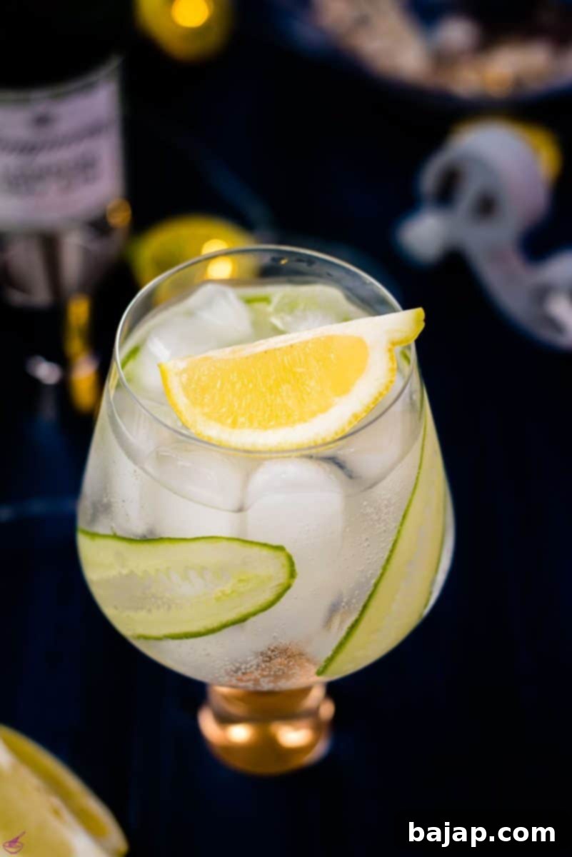 Gorgeous cucumber gin and tonic, with thinly sliced cucumber, placed on the inside of the glass. So refreshing!