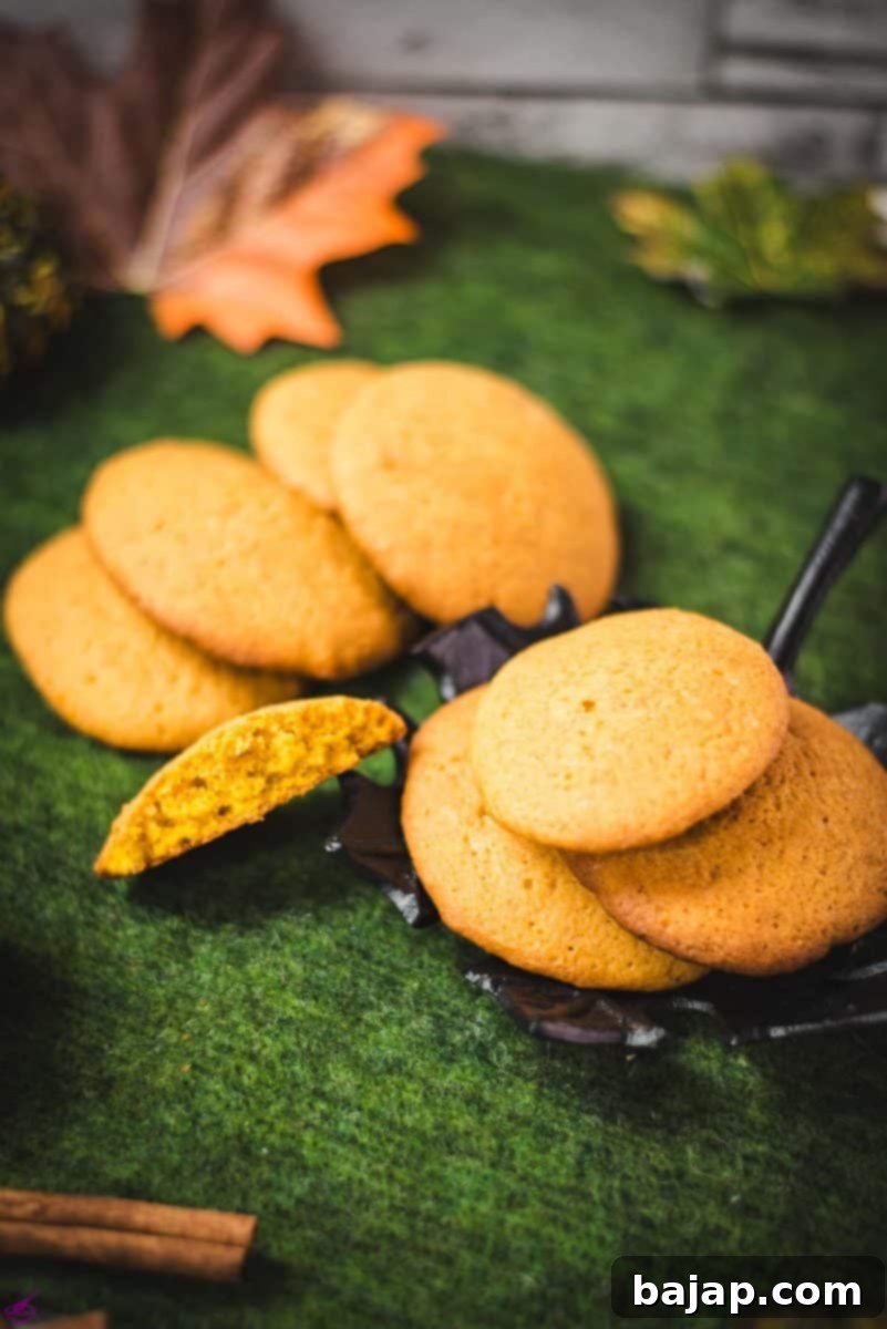 Super soft and delicious pumpkin cookies placed on black leaf shaped dish.
