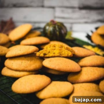 Taste Autumn's Warmth: Unbelievably Soft Pumpkin Cookies 16 Pumpkin cookies stacked on top of each other on cooling grids with a nice view of the inside of the cookie, showing its soft texture.