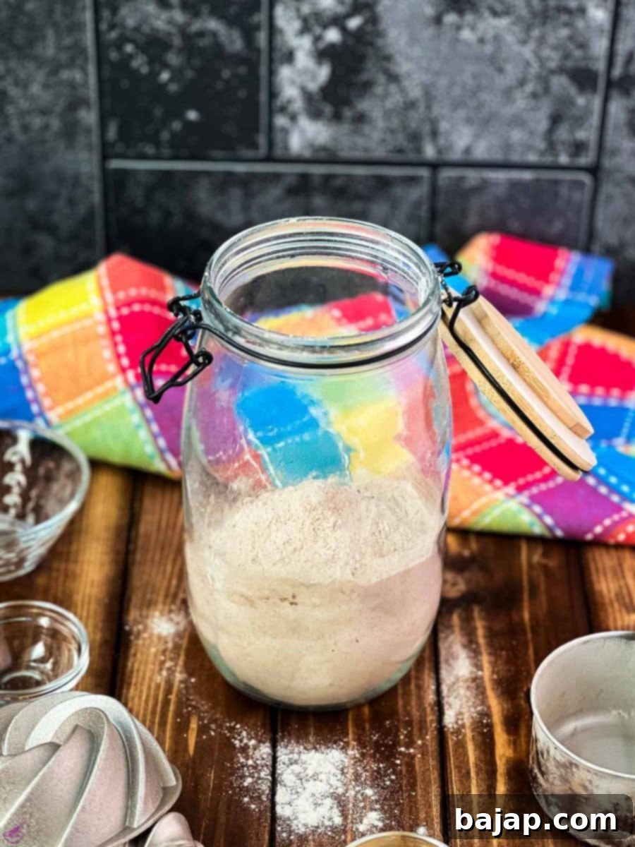 Mason jar, filled with homemade cake mix.
