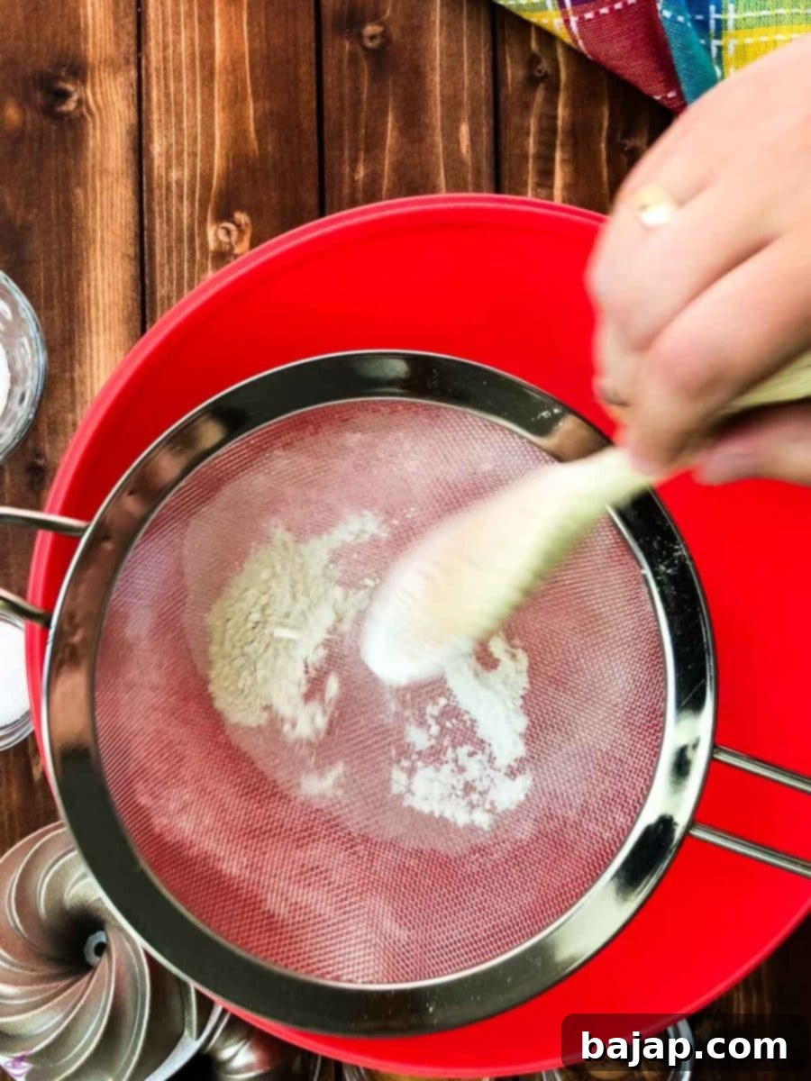 Sieve the flour through a close meshed sieve.