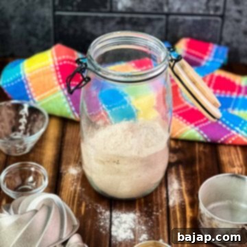 Mason jar, filled with homemade cake mix.