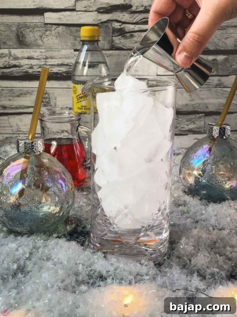 Add your chosen gin to a stirring glass, filled generously with cubed ice.