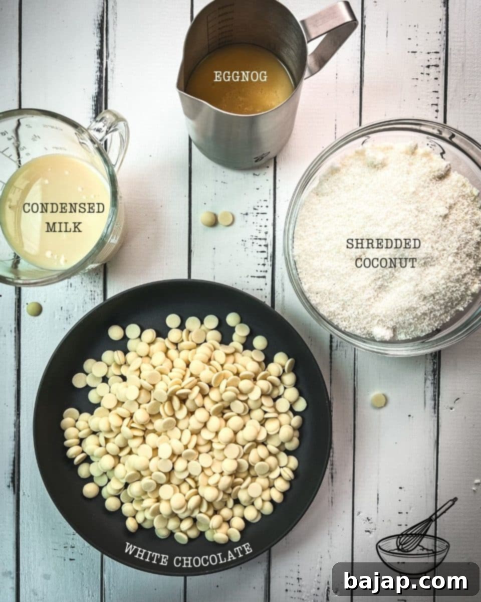 Four simple ingredients are required for making delicious white chocolate coconut truffles.