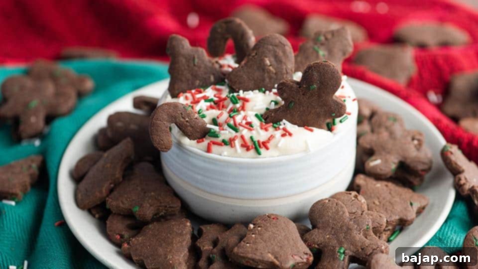 Christmas Chocolate Sugar Cookies with a festive buttercream dip.