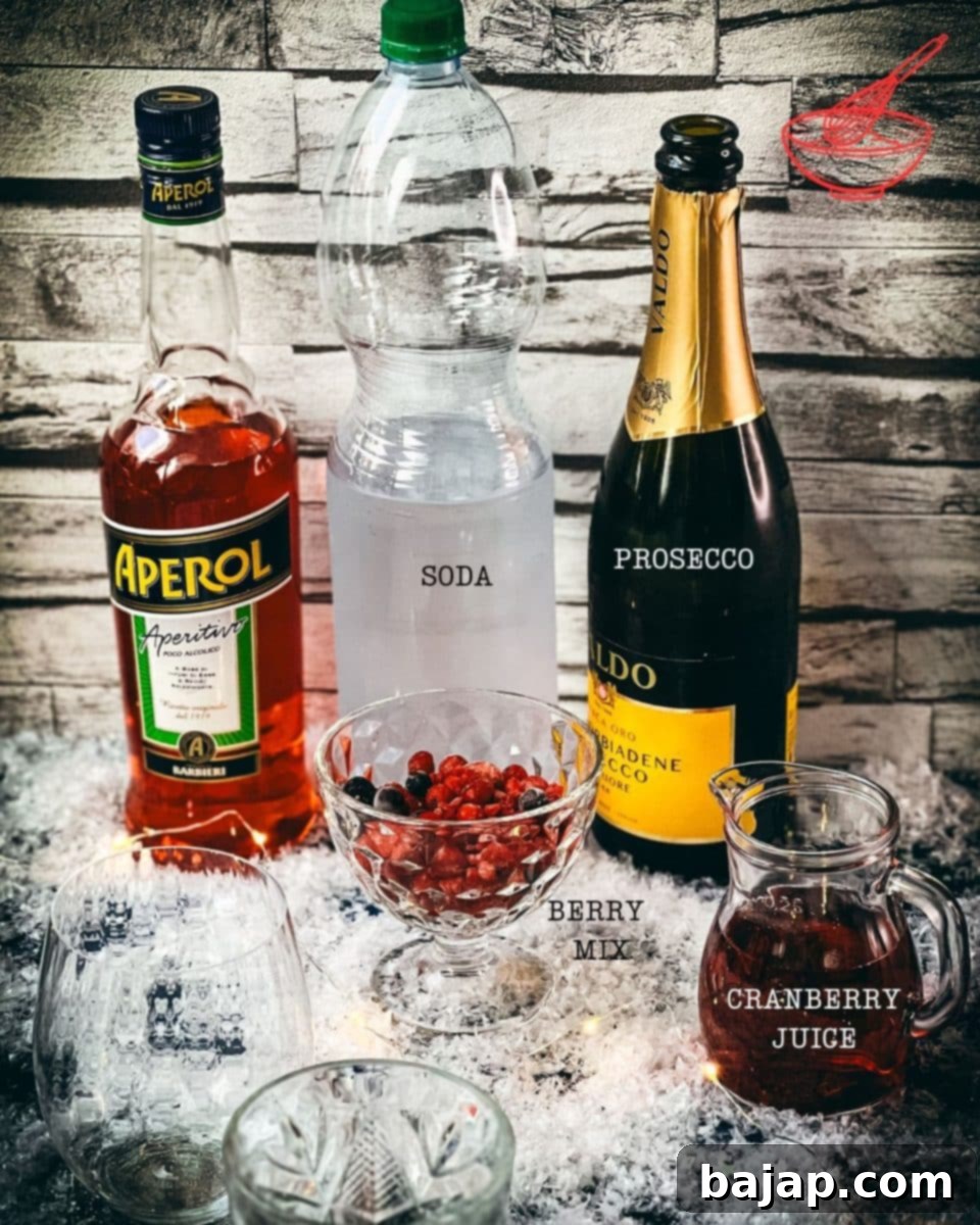 Just a few ingredients are required for making a festive cranberry Aperol spritz!