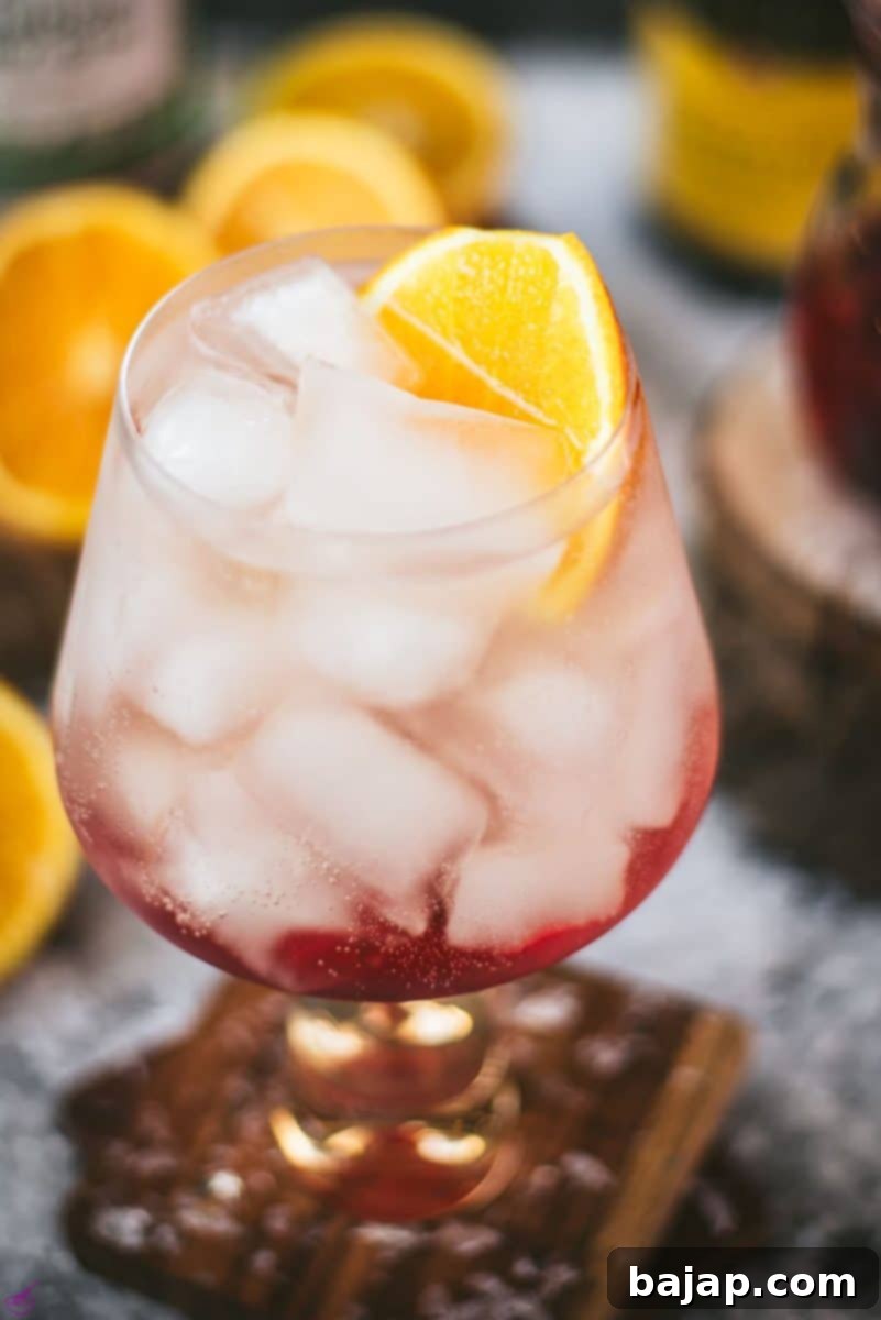 Stunning cranberry gin spritz, garnished with a slice of orange. Refreshing and festive!