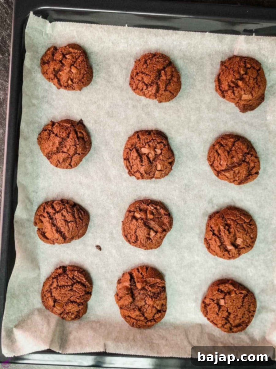 Coffee chocolate chip cookies after baking.