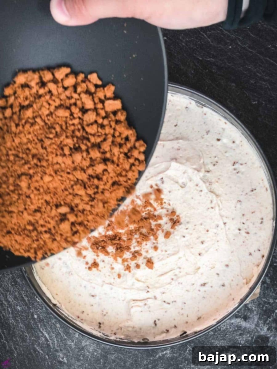 Biscoff Cheesecake Magic Without the Oven 7 Add the Biscoff cookie crumbs on top of the cream cheese filling.