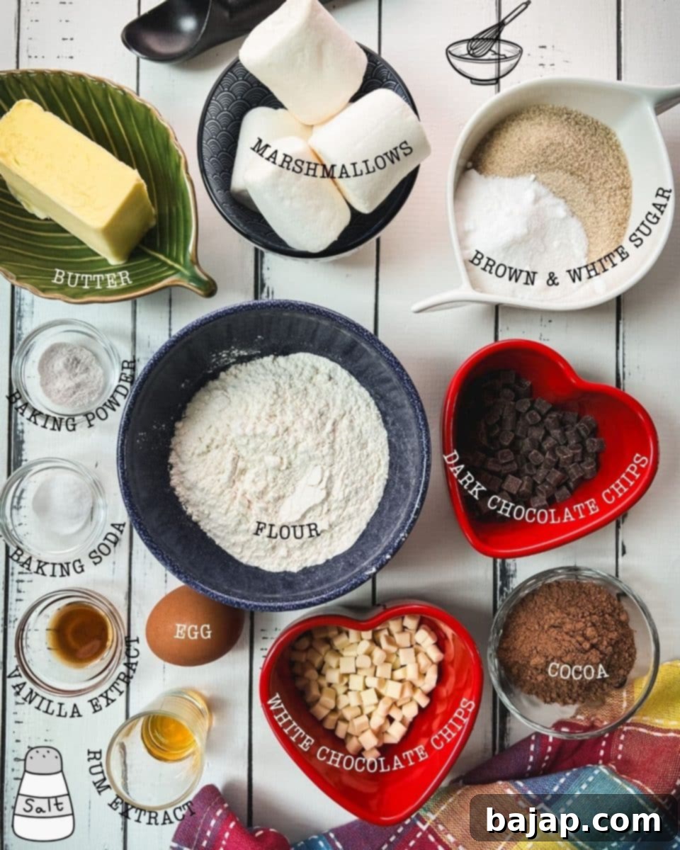 Ingredients for making ugly chocolate chip marshmallow cookies.