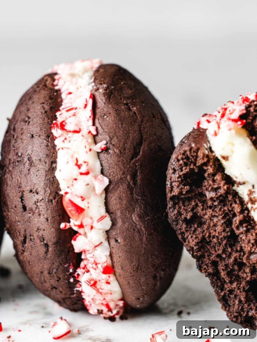 Chocolate Peppermint Whoopie Pies, a festive cake sandwich