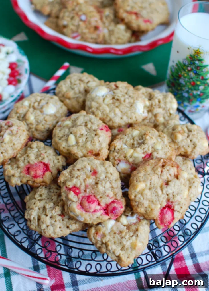 Oatmeal White Chocolate Peppermint Cookies, bursting with holiday sweetness.