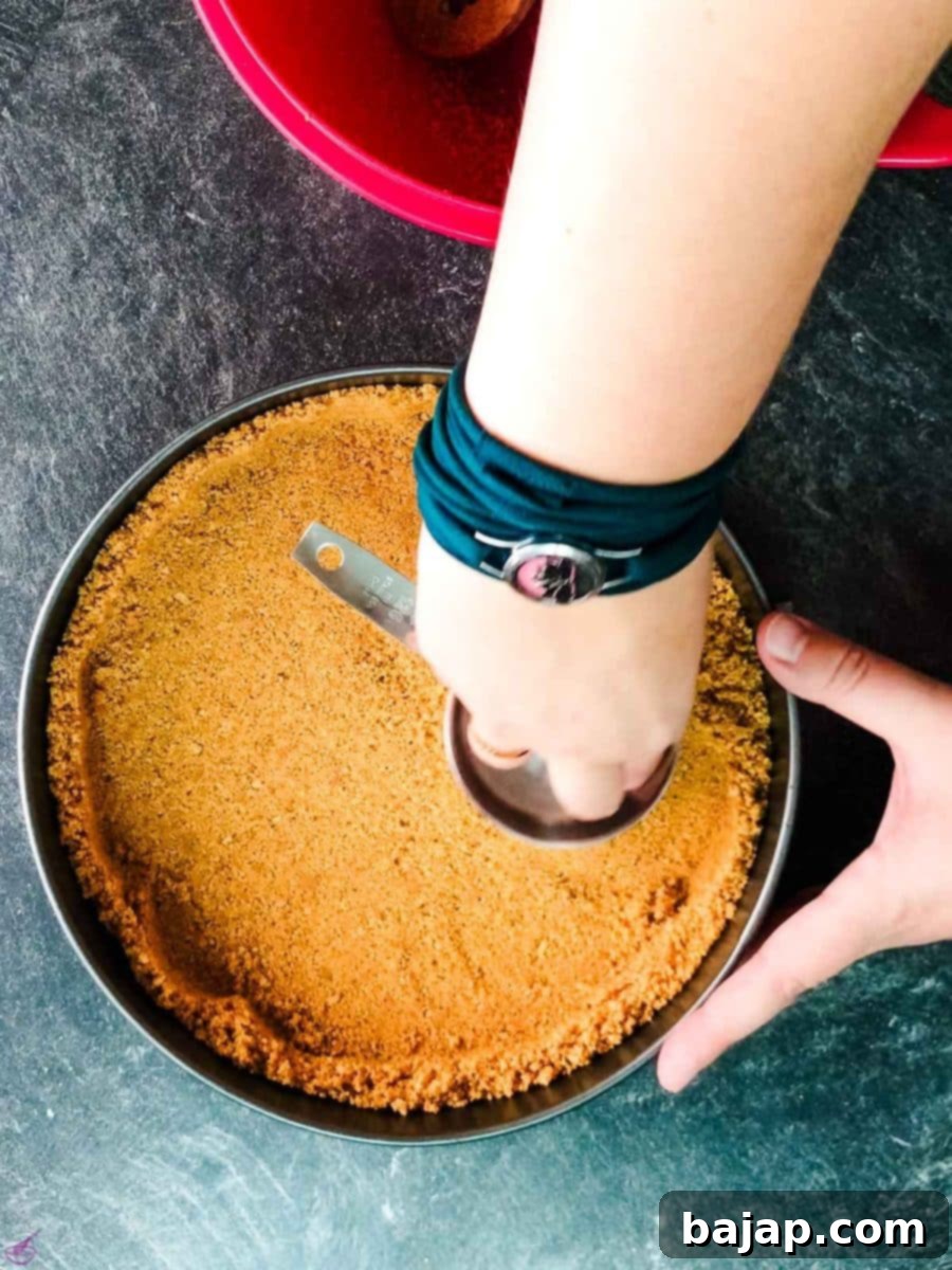Press the cookie crumbs into the springform pan.