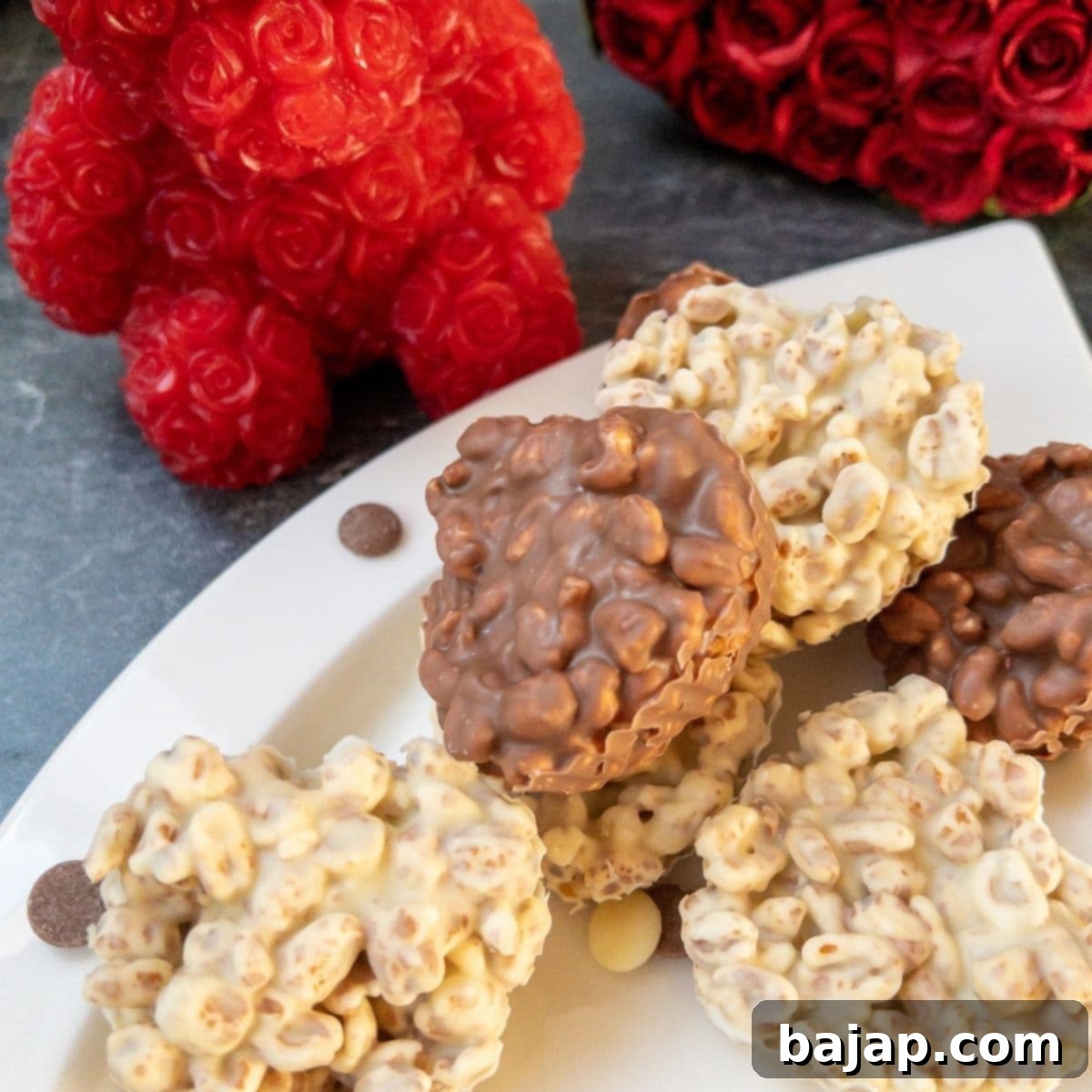 puffed rice hearts with two kinds of chocolate ready to eat
