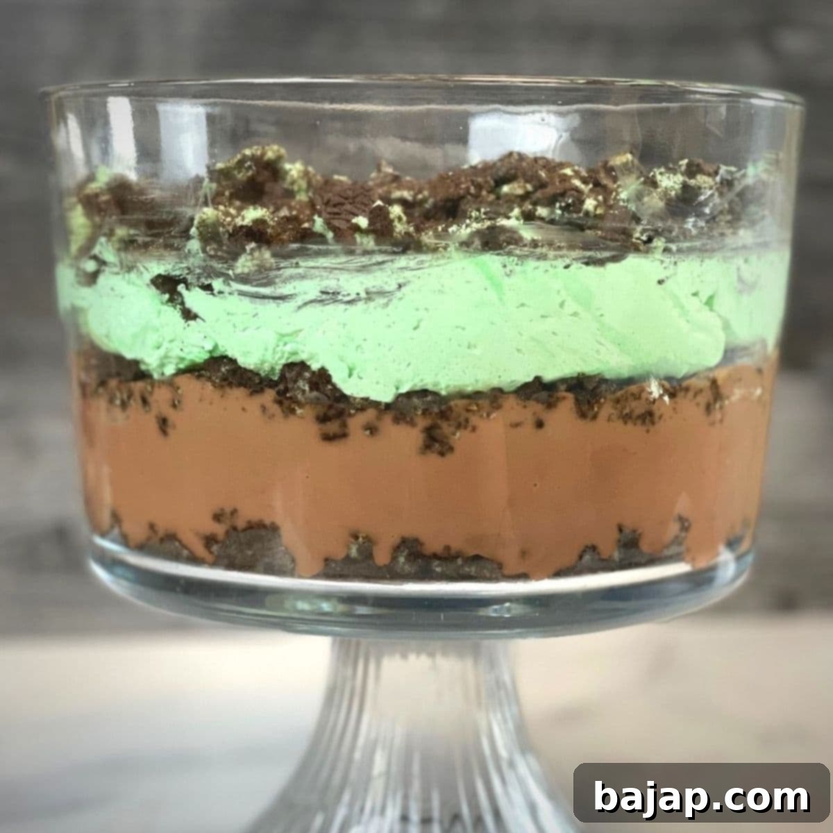 St. Patrick's Day Mint Oreo Pudding Cake ready to eat