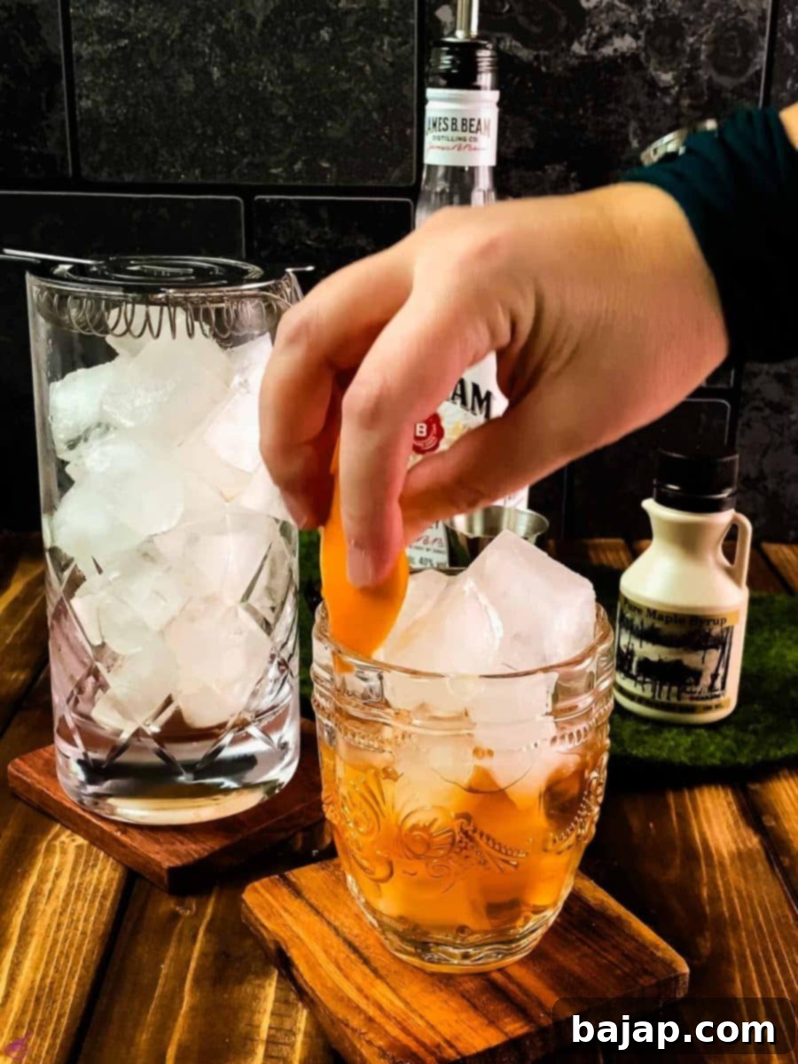 Golden Maple Old Fashioned 10 Garnish your maple old fashioned with an orange zest.