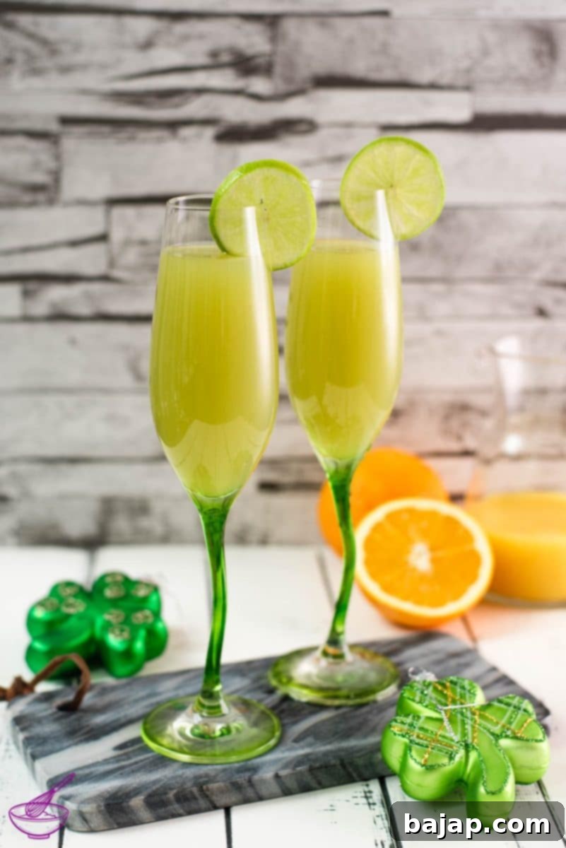 Pretty and festive. St. Patrick's Day Mimosa in soft green, without food coloring with only three ingredients!