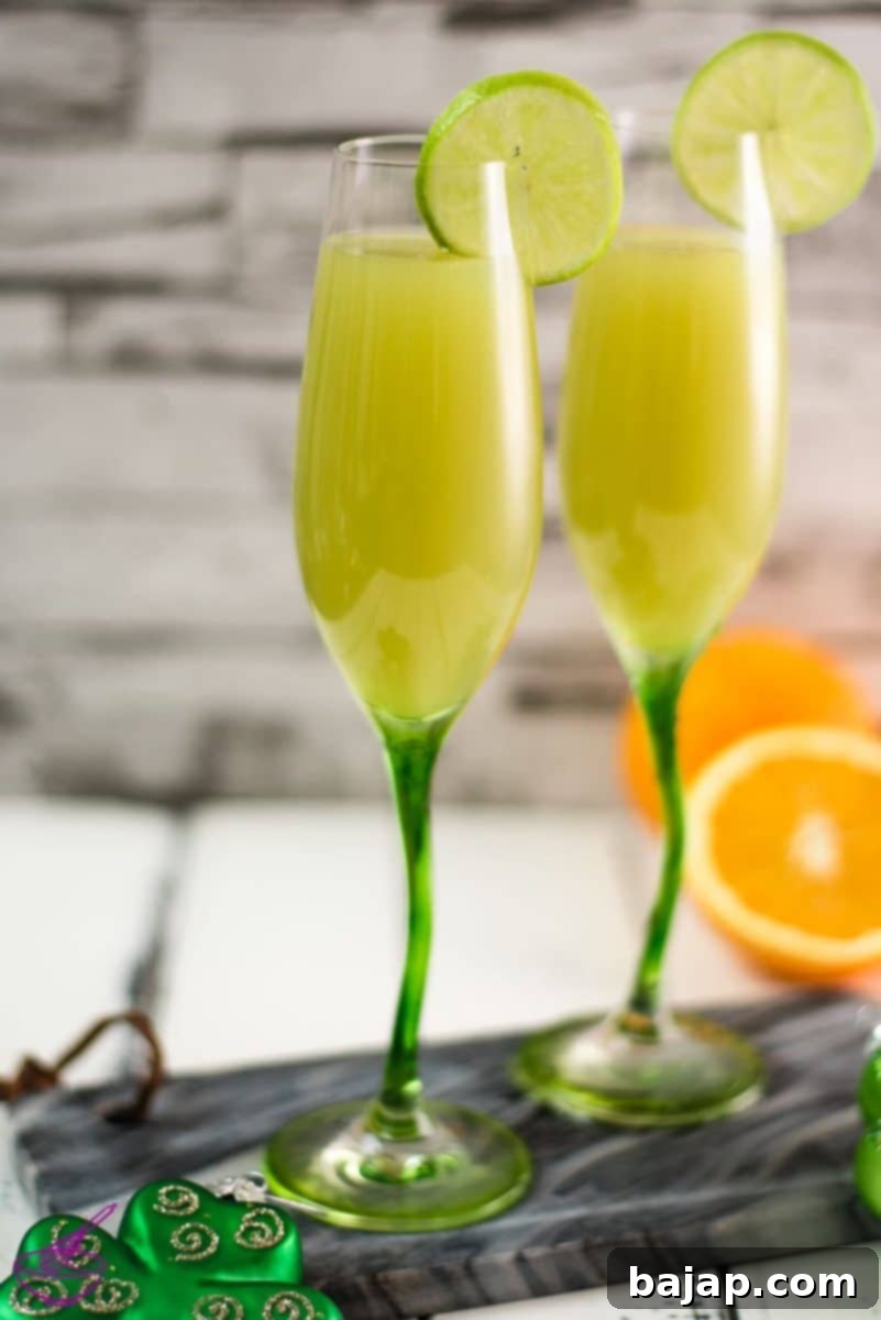 Pretty and festive. St. Patrick's Day Mimosa in soft green, without food coloring with only three ingredients!