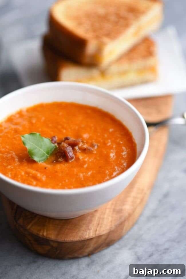 This rich yet easy to make Bacon Tomato soup is the perfect way to warm up on a winters night. Serve with grilled cheese in sour dough bread.