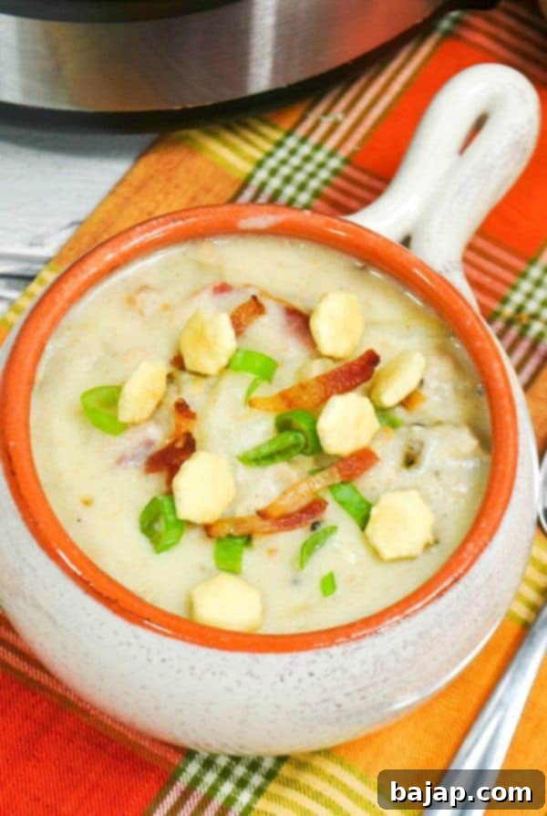 New England Clam Chowder: Tender clams, and smoky bacon in a thick creamy broth. Make restaurant quality soup at home in under 25 minutes! One of the best foods for this time of the year is soup. When it's cold and blustery outside, it just feels good to curl up with a hot bowl of yumminess!