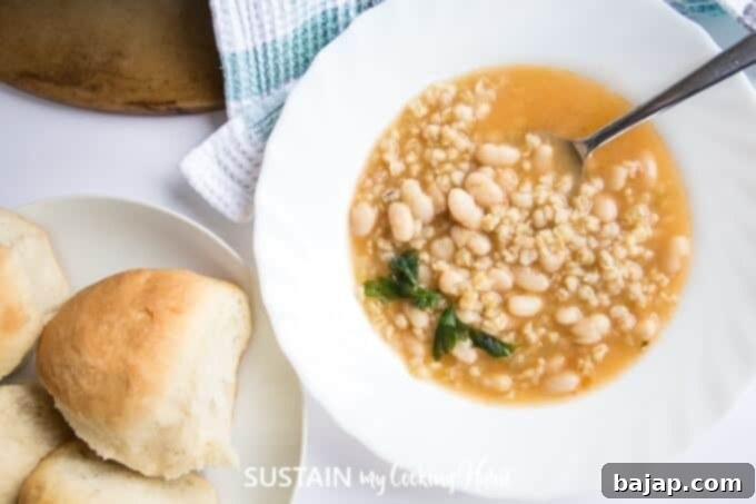 Loaded with barley and beans this simple homestyle soup recipe is filled with protein fiber and flavor.