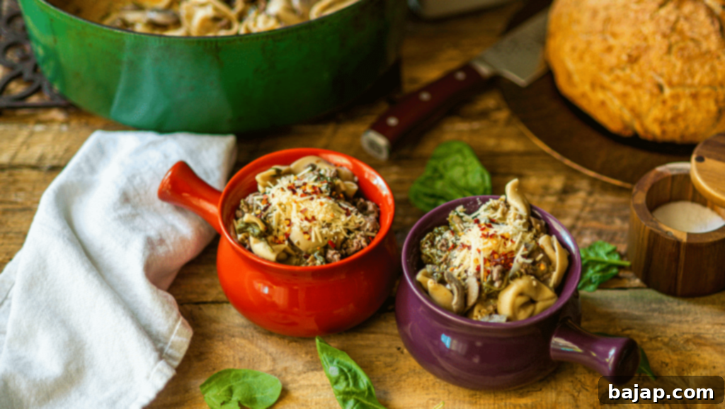 This warm and cozy soup features Italian sausage with Tortellini and is perfect for serving to a company on any special occasion. Not too heavy but definitely tastes like fine dining comfort food.