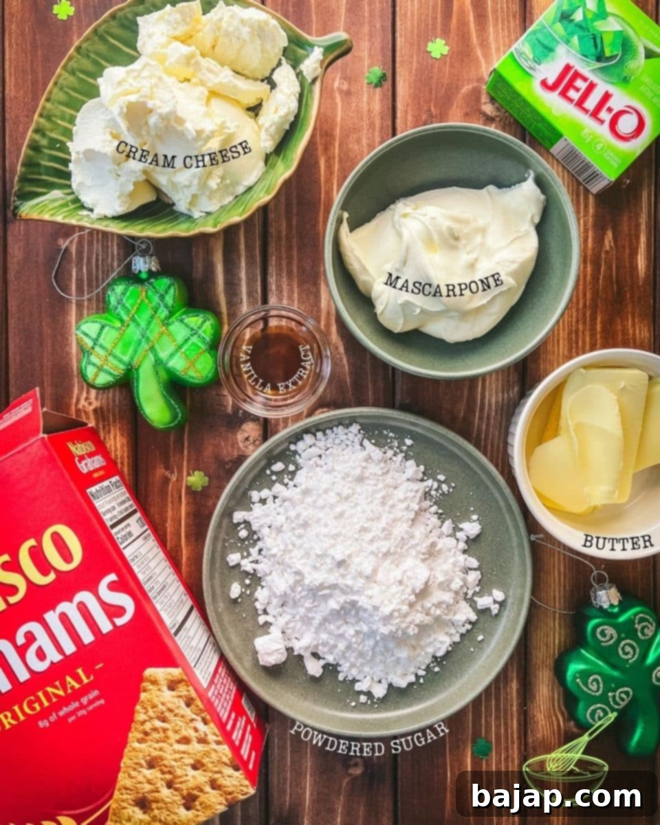 Seven simple ingredients are required for making delicious no-bake lime cheesecakes: Sugar, vanilla extract, butter, mascarpone, cream cheese, graham cracker, lime Jell-o.