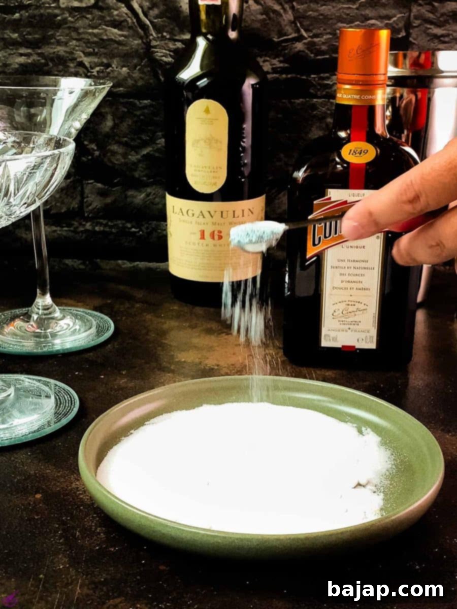 Adding blue edible glitter to the superfine sugar on a plate.