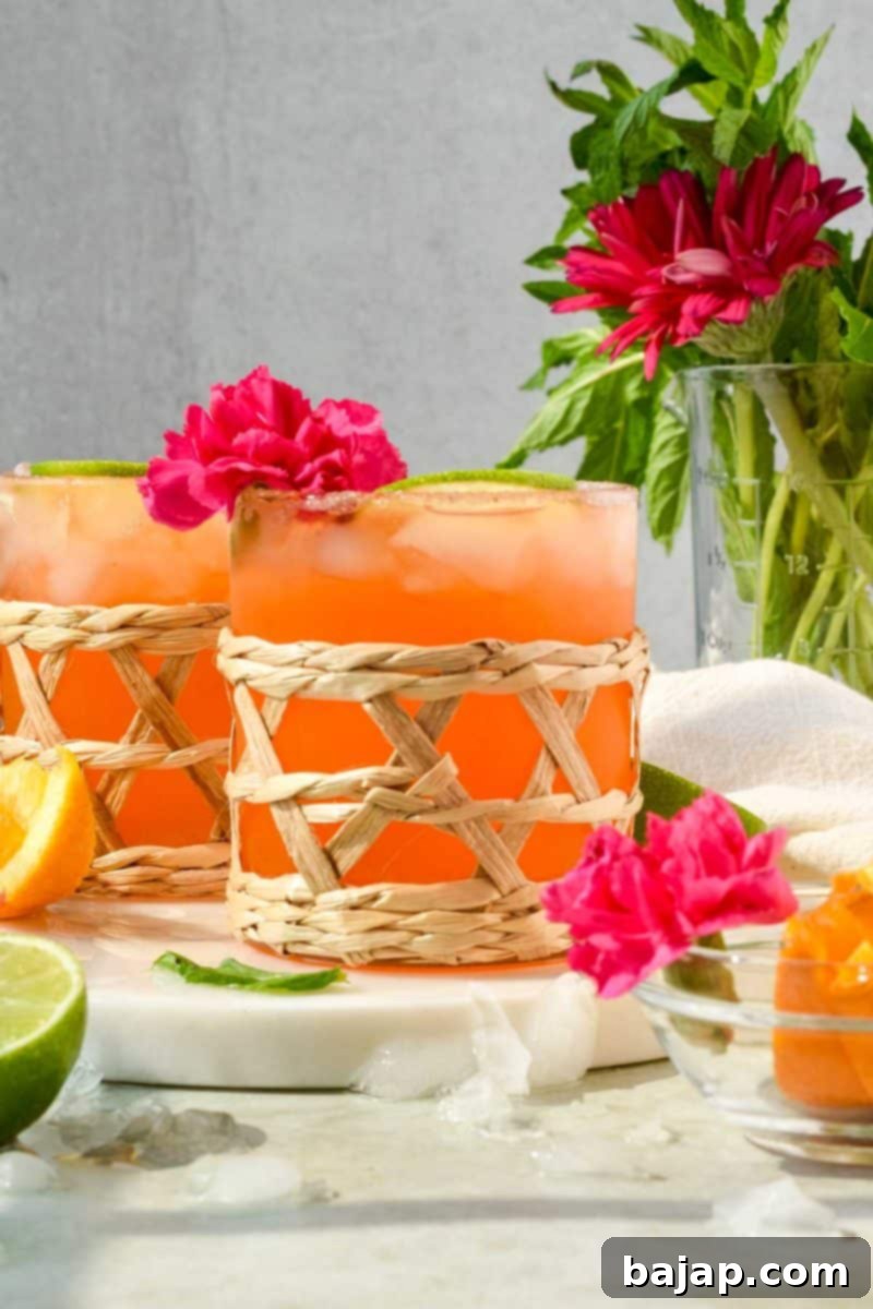 Italian Margarita with fresh fruit juice, tequila, and club soda for a sweeter, fizzier pick-me-up.