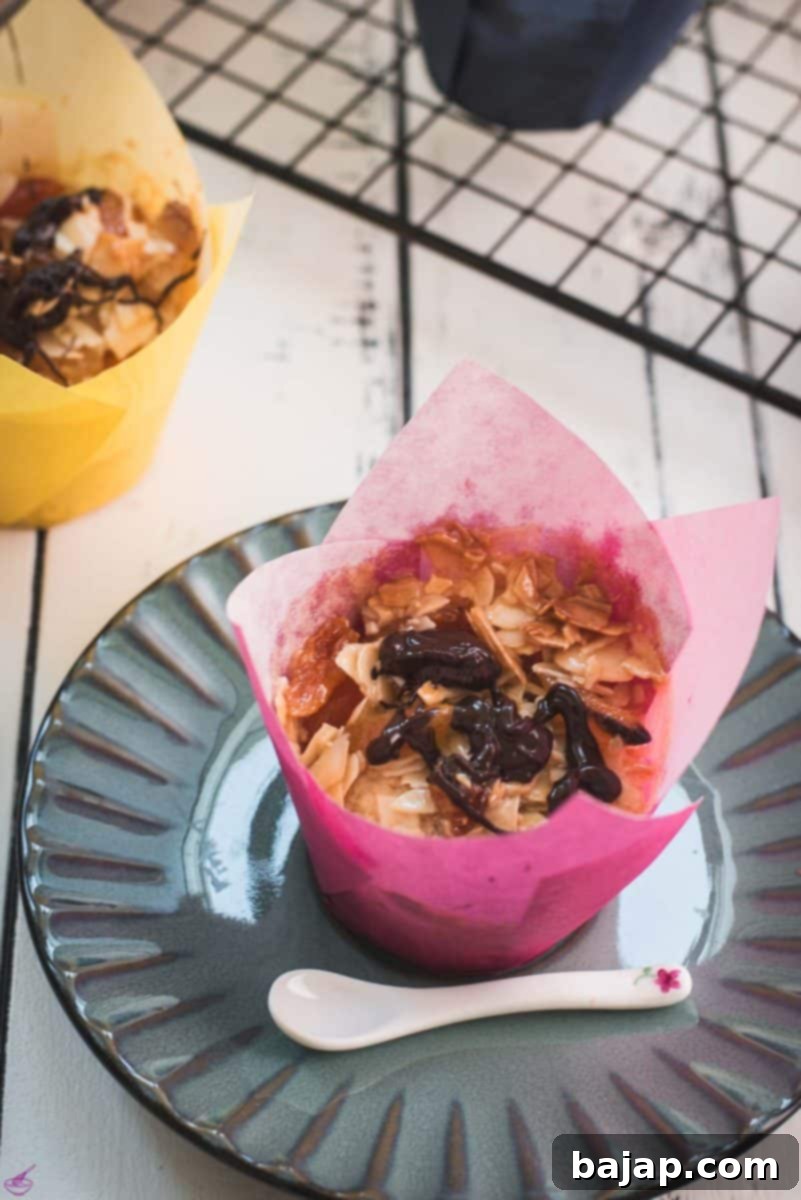 Easy Small Batch Dried Apricot Muffins 15 Delicious dried apricot breakfast muffins, with homemade caramel topping, sprinkled with melted chocolate after baking.