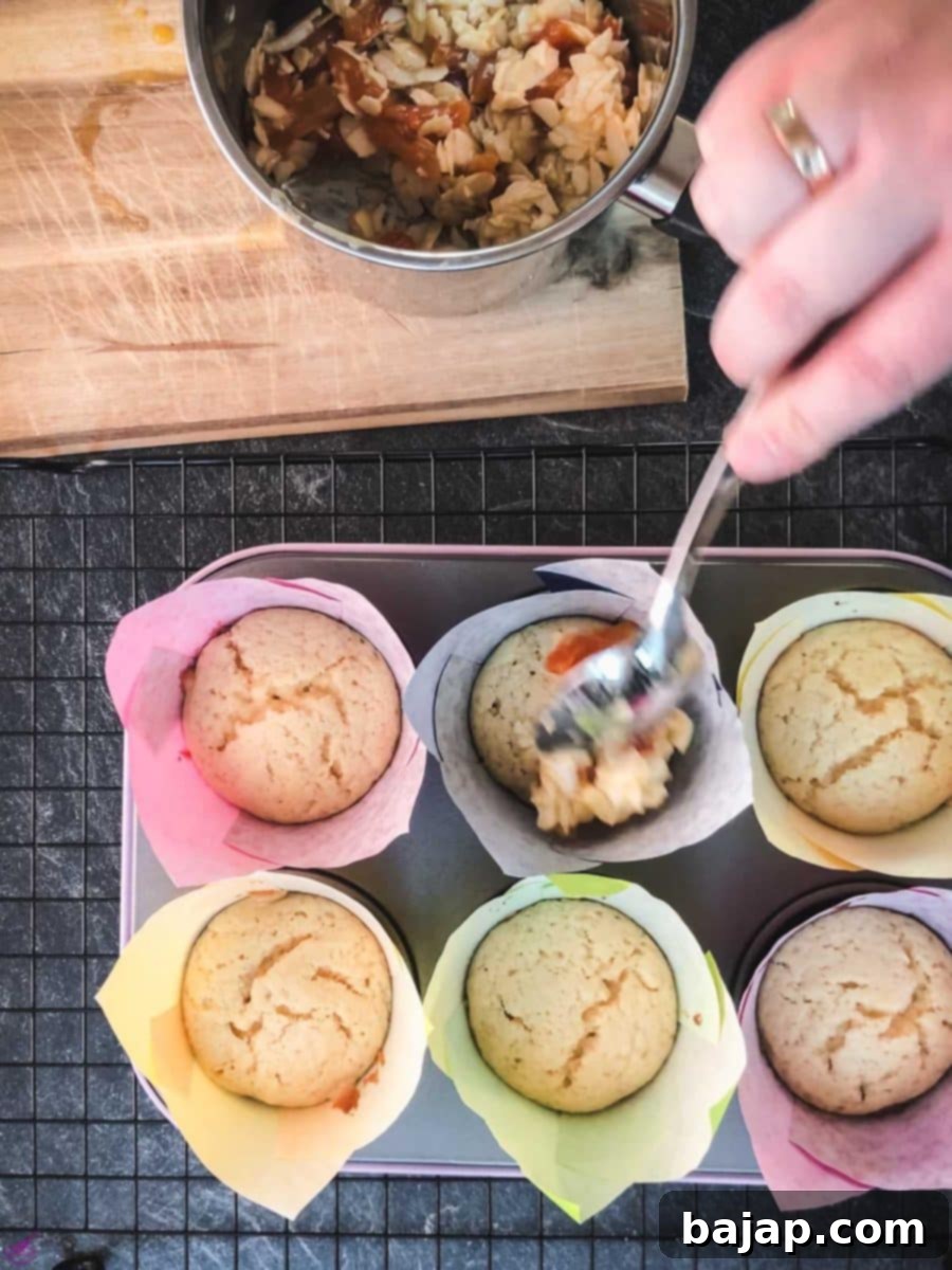 Easy Small Batch Dried Apricot Muffins 9 Top the pre baked muffins with your homemade caramel, apricot almond topping.