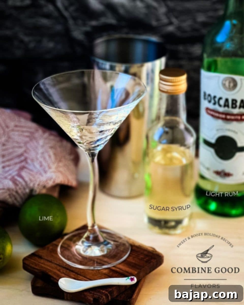 Only three ingredients are required for making a classic daiquiri - fresh lime juice, light rum, and simple syrup.