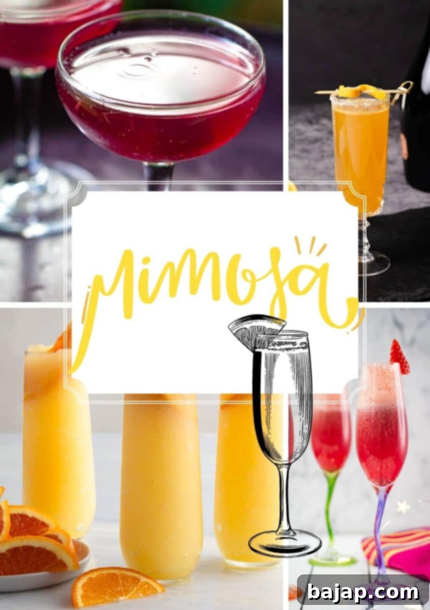 A vibrant collection of mimosa cocktails in various colors, showcasing a diverse range of 35 sparkling recipes perfect for brunch.