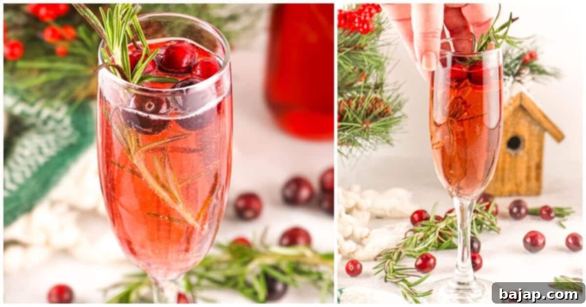 Festive and fancy 2-ingredient Christmas Mimosas with cranberry, perfect for memorable holiday celebrations.