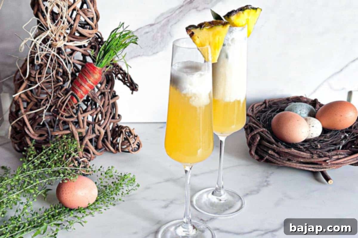 A bright and refreshing Tropical Pineapple Mimosa, offering a quick and delightful twist for Easter morning.