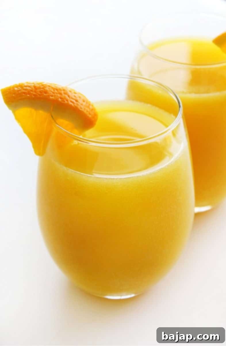 A refreshing non-alcoholic Virgin Mimosa, made with just two ingredients and perfect for any celebration.
